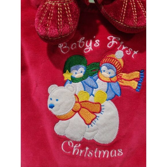 Vintage Baby's first Christmas dress red with hat and booties size 0 to 3 months - Picture 4 of 9